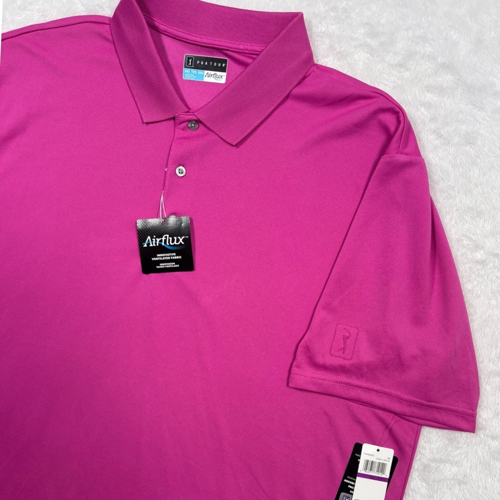 PGA Tour Golf Polo Shirt Mens XXL Purple Pink Orchid Airflux Ventilated Mesh